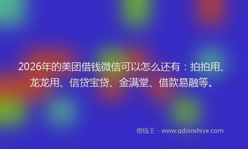 2026年的美团借钱微信可以怎么还有:拍拍用、龙龙用、信贷宝贷、金满堂、借款易融等。