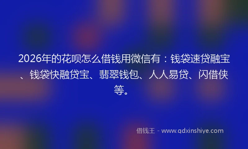 2026年的花呗怎么借钱用微信有：钱袋速贷融宝、钱袋快融贷宝、翡翠钱包、人人易贷、闪借侠等。