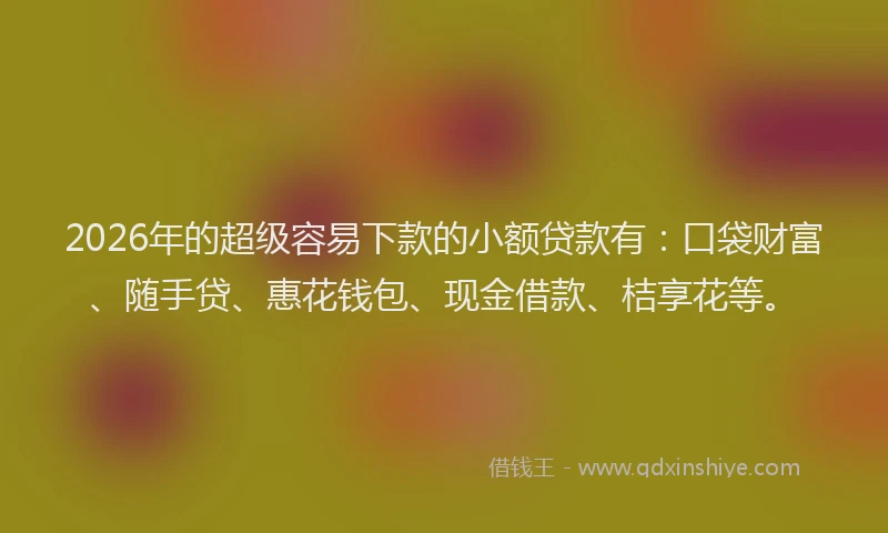 2026年的超级容易下款的小额贷款有:口袋财富、随手贷、惠花钱包、现金借款、桔享花等。