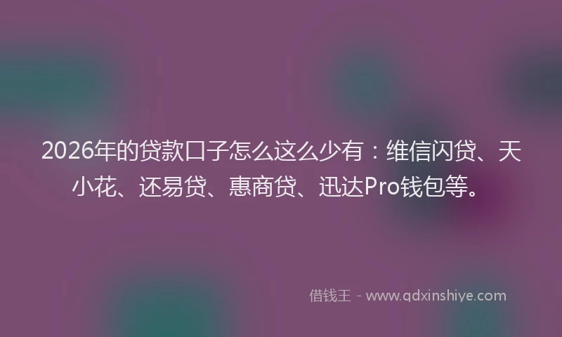 2026年的贷款口子怎么这么少有：维信闪贷、天小花、还易贷、惠商贷、迅达Pro钱包等。