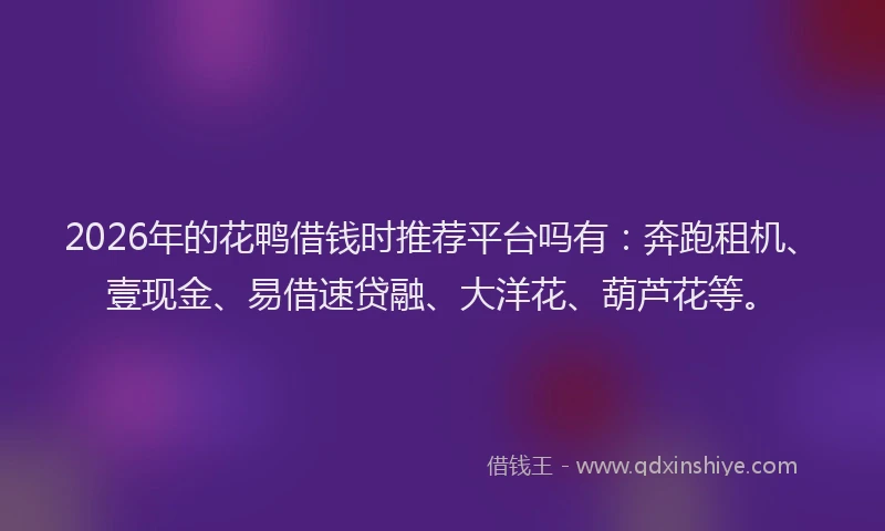 2026年的花鸭借钱时推荐平台吗有：奔跑租机、壹现金、易借速贷融、大洋花、葫芦花等。