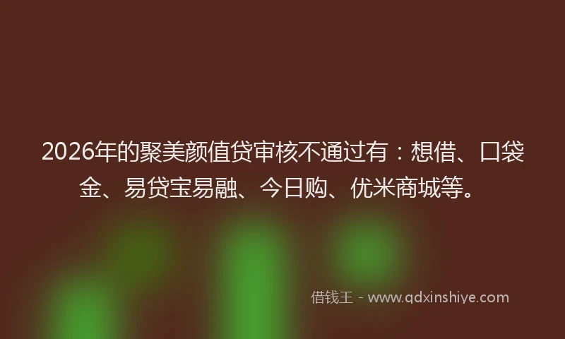 2026年的聚美颜值贷审核不通过有：想借、口袋金、易贷宝易融、今日购、优米商城等。