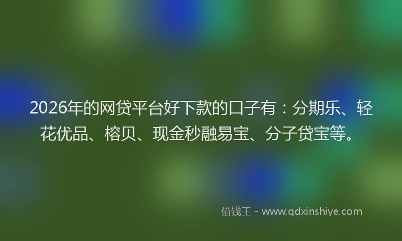 2026年的网贷平台好下款的口子有：分期乐、轻花优品、榕贝、现金秒融易宝、分子贷宝等。