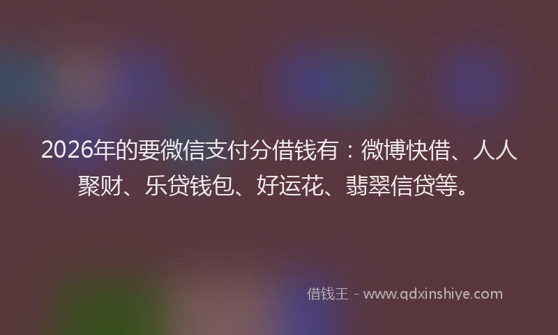 2026年的要微信支付分借钱有：微博快借、人人聚财、乐贷钱包、好运花、翡翠信贷等。