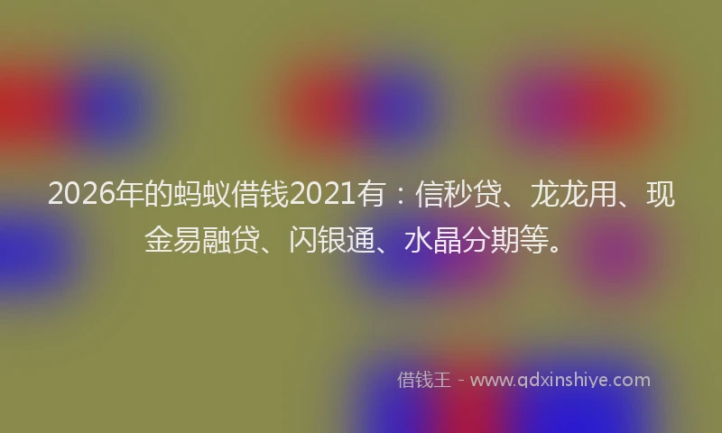 2026年的蚂蚁借钱2021有：信秒贷、龙龙用、现金易融贷、闪银通、水晶分期等。