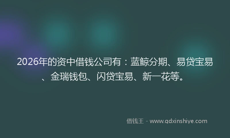 2026年的资中借钱公司有:蓝鲸分期、易贷宝易、金瑞钱包、闪贷宝易、新一花等。