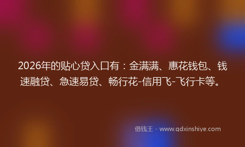 2026年的贴心贷入口有:金满满、惠花钱包、钱速融贷、急速易贷、畅行花-信用飞-飞行卡等。