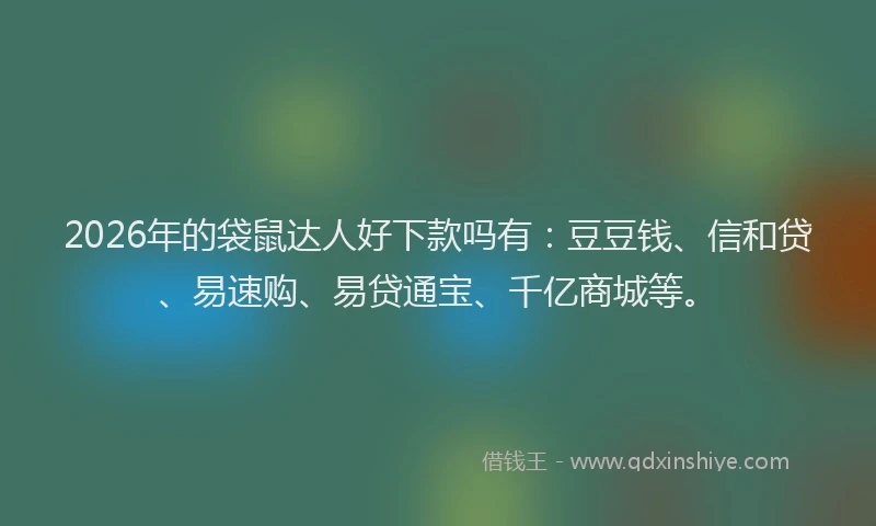 2026年的袋鼠达人好下款吗有：豆豆钱、信和贷、易速购、易贷通宝、千亿商城等。