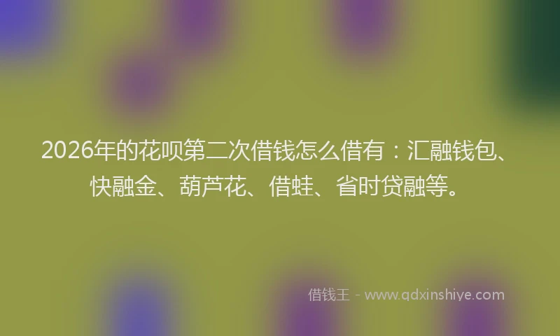 2026年的花呗第二次借钱怎么借有：汇融钱包、快融金、葫芦花、借蛙、省时贷融等。