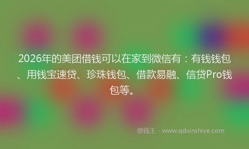 2026年的美团借钱可以在家到微信有：有钱钱包、用钱宝速贷、珍珠钱包、借款易融、信贷Pro钱包等。