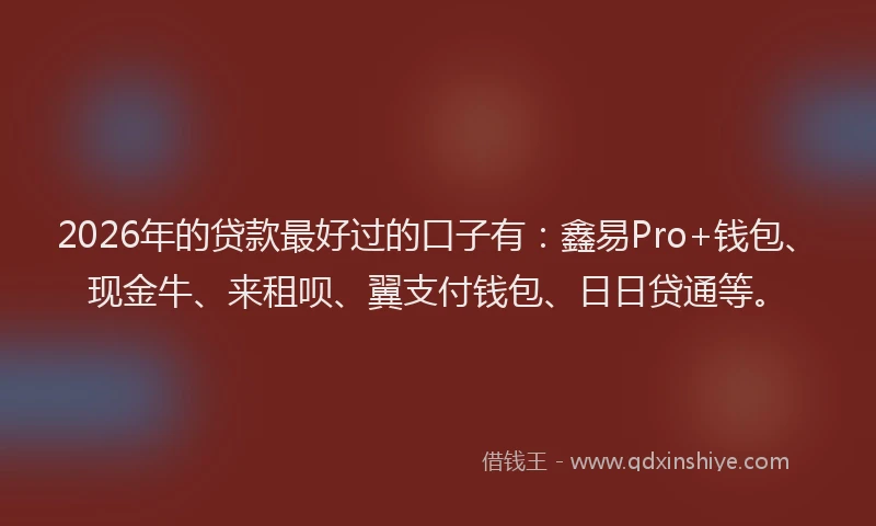 2026年的贷款最好过的口子有：鑫易Pro+钱包、现金牛、来租呗、翼支付钱包、日日贷通等。