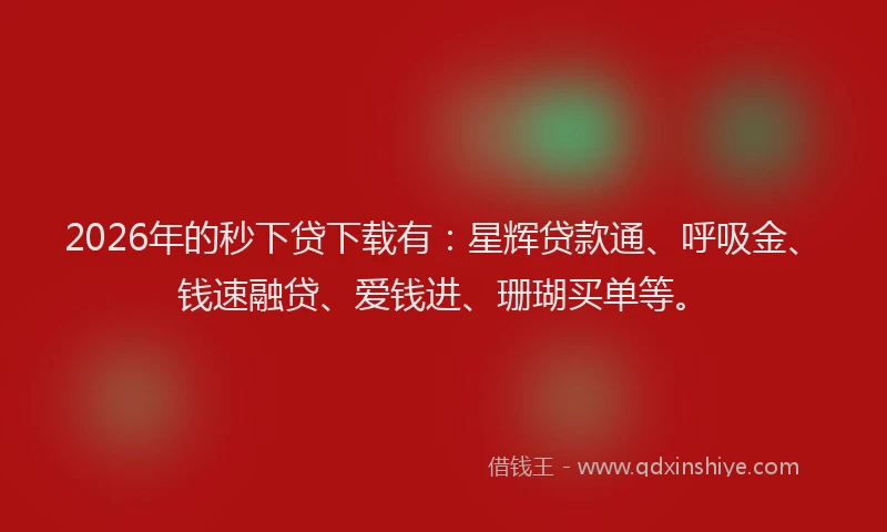 2026年的秒下贷下载有:星辉贷款通、呼吸金、钱速融贷、爱钱进、珊瑚买单等。