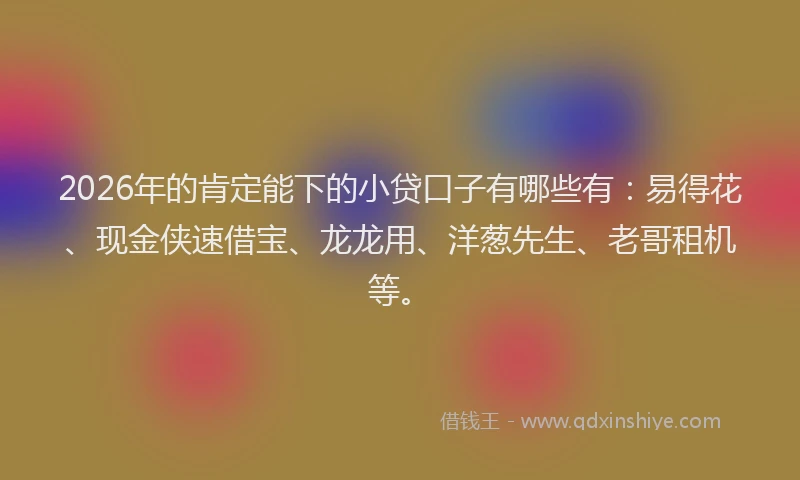 2026年的肯定能下的小贷口子有哪些有：易得花、现金侠速借宝、龙龙用、洋葱先生、老哥租机等。