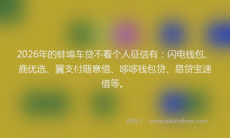 2026年的蚌埠车贷不看个人征信有：闪电钱包、鹿优选、翼支付随意借、哆哆钱包贷、易贷宝速借等。