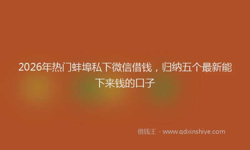 2026年热门蚌埠私下微信借钱，归纳五个最新能下来钱的口子