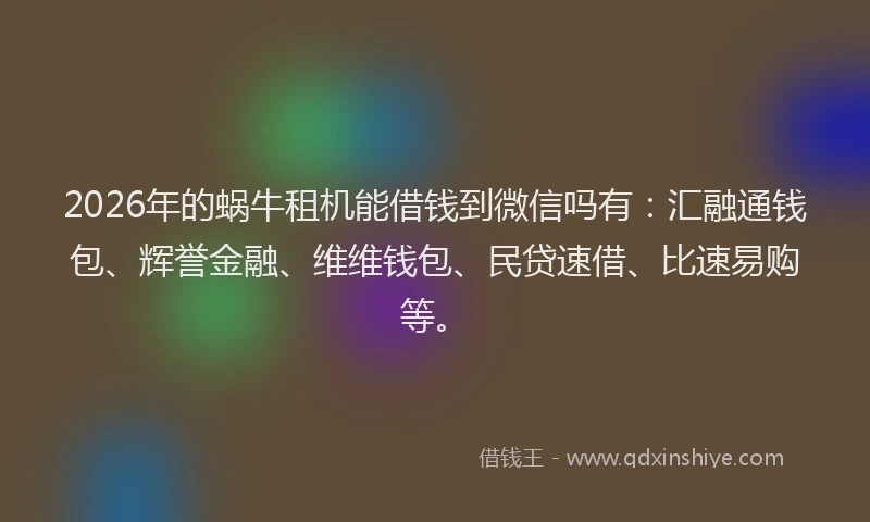 2026年的蜗牛租机能借钱到微信吗有：汇融通钱包、辉誉金融、维维钱包、民贷速借、比速易购等。