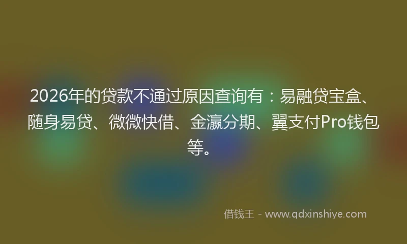 2026年的贷款不通过原因查询有：易融贷宝盒、随身易贷、微微快借、金瀛分期、翼支付Pro钱包等。