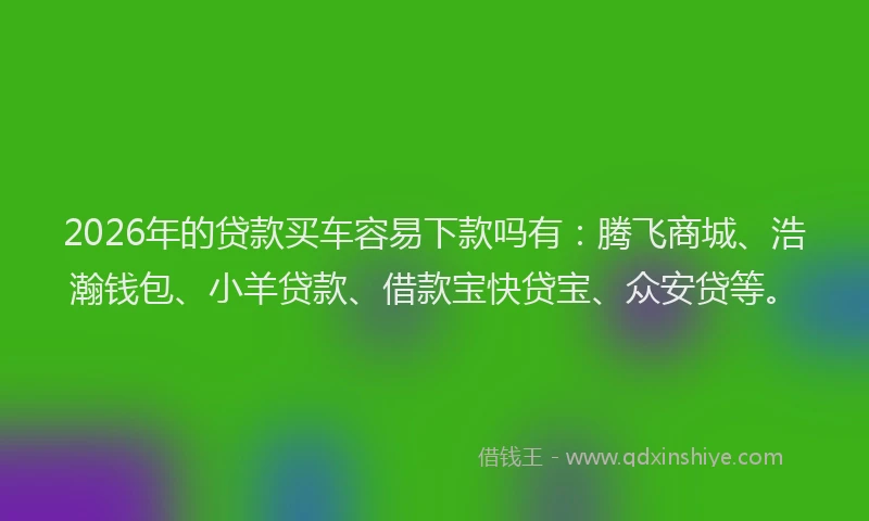 2026年的贷款买车容易下款吗有:腾飞商城、浩瀚钱包、小羊贷款、借款宝快贷宝、众安贷等。