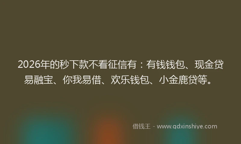 2026年的秒下款不看征信有:有钱钱包、现金贷易融宝、你我易借、欢乐钱包、小金鹿贷等。