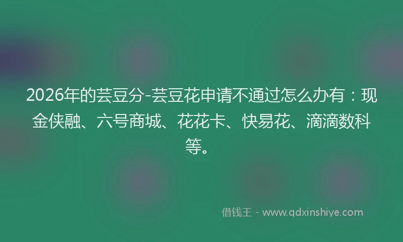2026年的芸豆分-芸豆花申请不通过怎么办有：现金侠融、六号商城、花花卡、快易花、滴滴数科等。