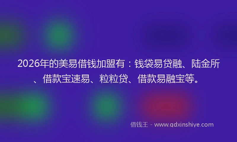 2026年的美易借钱加盟有：钱袋易贷融、陆金所、借款宝速易、粒粒贷、借款易融宝等。