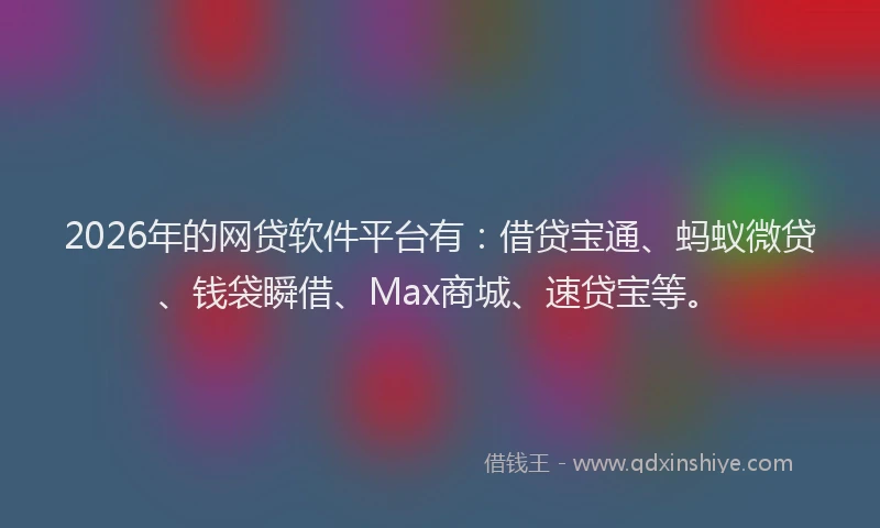 2026年的网贷软件平台有：借贷宝通、蚂蚁微贷、钱袋瞬借、Max商城、速贷宝等。