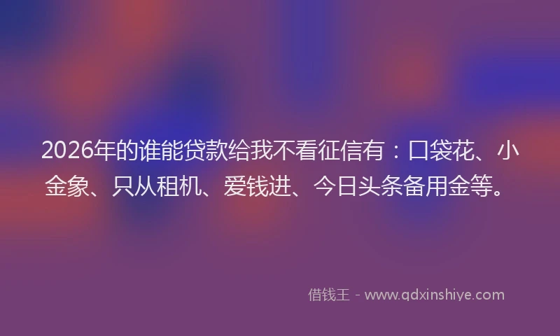 2026年的谁能贷款给我不看征信有：口袋花、小金象、只从租机、爱钱进、今日头条备用金等。