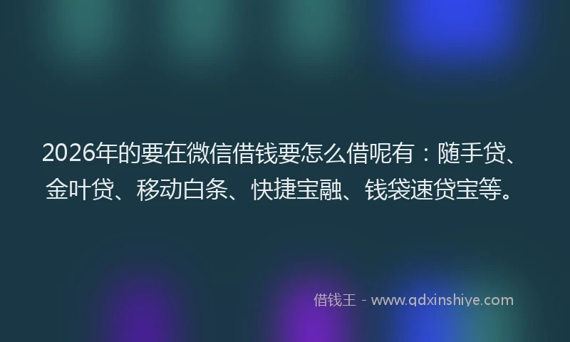 2026年的要在微信借钱要怎么借呢有：随手贷、金叶贷、移动白条、快捷宝融、钱袋速贷宝等。