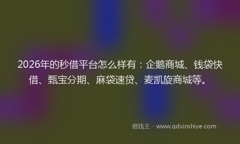 2026年的秒借平台怎么样有：企鹅商城、钱袋快借、甄宝分期、麻袋速贷、麦凯旋商城等。