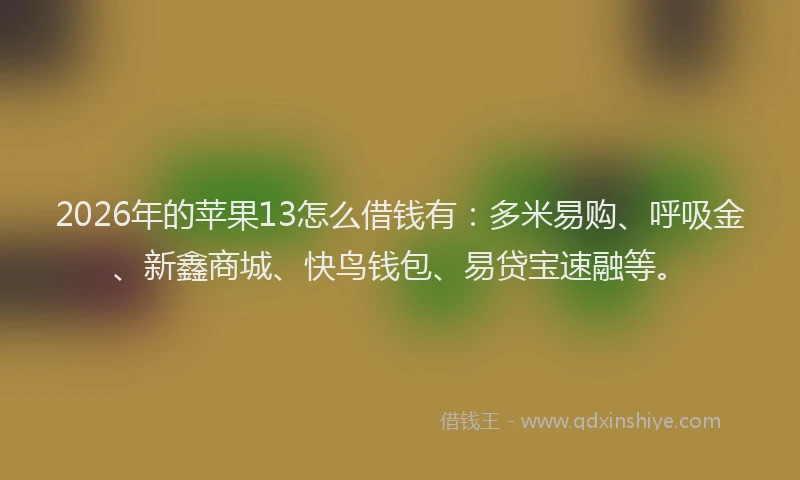 2026年的苹果13怎么借钱有：多米易购、呼吸金、新鑫商城、快鸟钱包、易贷宝速融等。