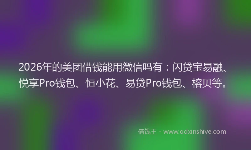 2026年的美团借钱能用微信吗有:闪贷宝易融、悦享Pro钱包、恒小花、易贷Pro钱包、榕贝等。