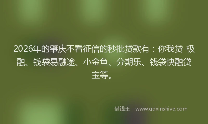 2026年的肇庆不看征信的秒批贷款有：你我贷-极融、钱袋易融途、小金鱼、分期乐、钱袋快融贷宝等。
