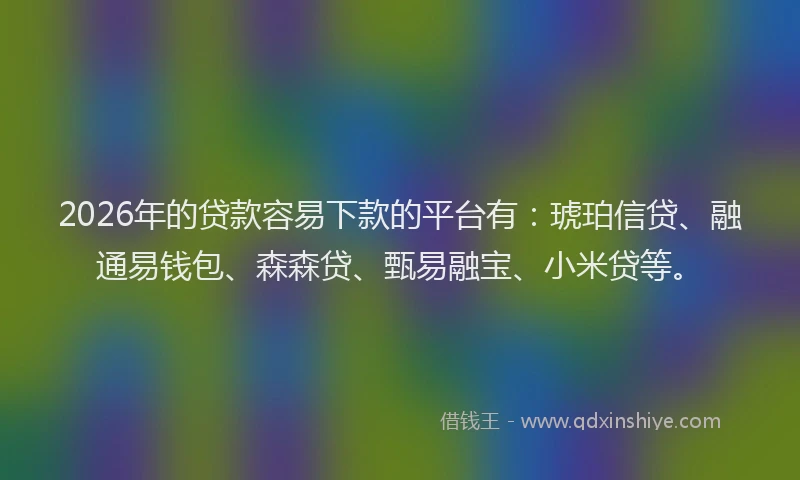 2026年的贷款容易下款的平台有：琥珀信贷、融通易钱包、森森贷、甄易融宝、小米贷等。