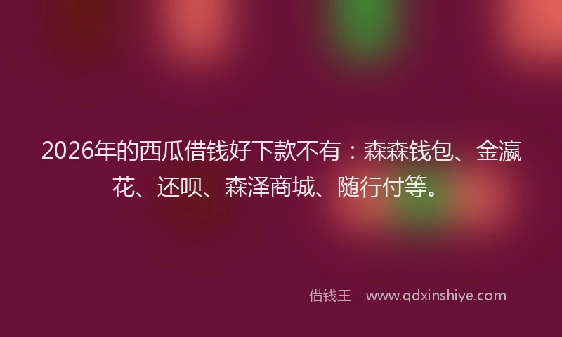 2026年的西瓜借钱好下款不有：森森钱包、金瀛花、还呗、森泽商城、随行付等。