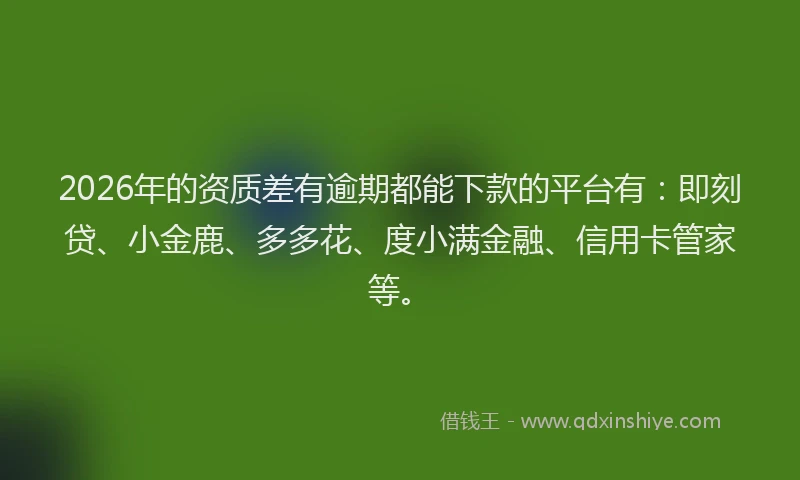 2026年的资质差有逾期都能下款的平台有：即刻贷、小金鹿、多多花、度小满金融、信用卡管家等。