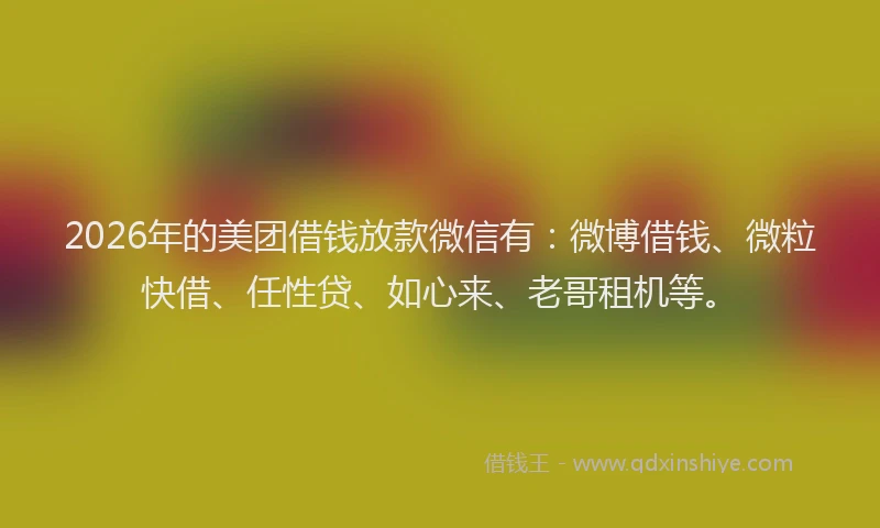 2026年的美团借钱放款微信有：微博借钱、微粒快借、任性贷、如心来、老哥租机等。