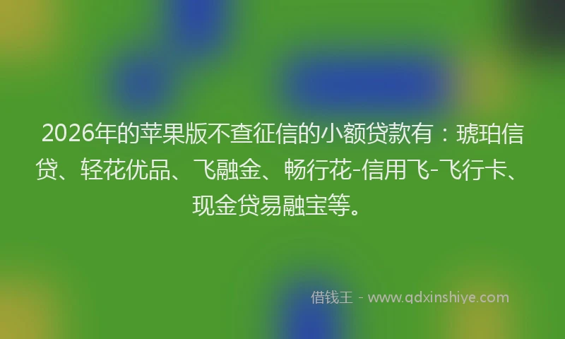 2026年的苹果版不查征信的小额贷款有:琥珀信贷、轻花优品、飞融金、畅行花-信用飞-飞行卡、现金贷易融宝等。