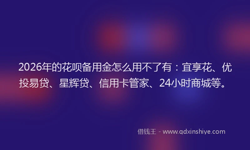 2026年的花呗备用金怎么用不了有：宜享花、优投易贷、星辉贷、信用卡管家、24小时商城等。