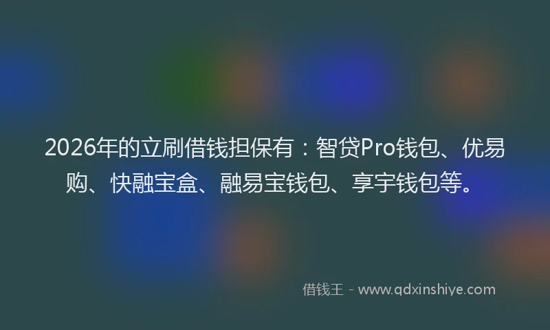 2026年的立刷借钱担保有：智贷Pro钱包、优易购、快融宝盒、融易宝钱包、享宇钱包等。