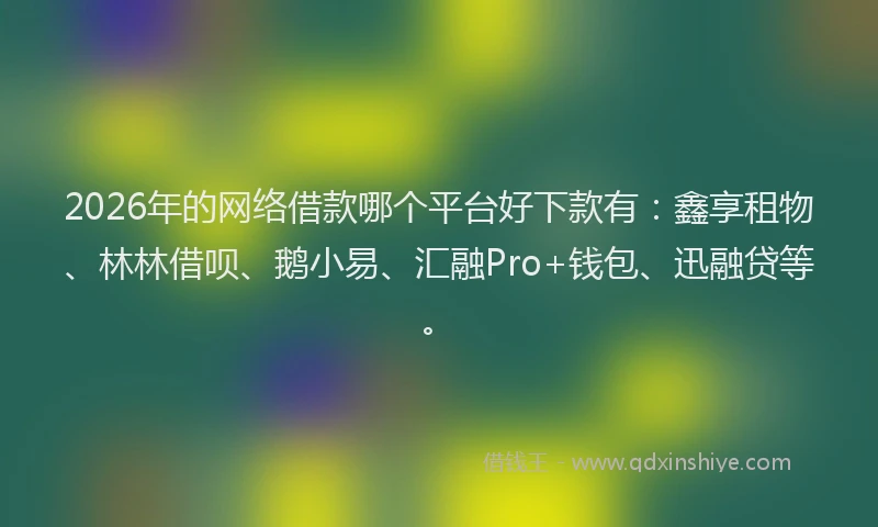 2026年的网络借款哪个平台好下款有:鑫享租物、林林借呗、鹅小易、汇融Pro+钱包、迅融贷等。