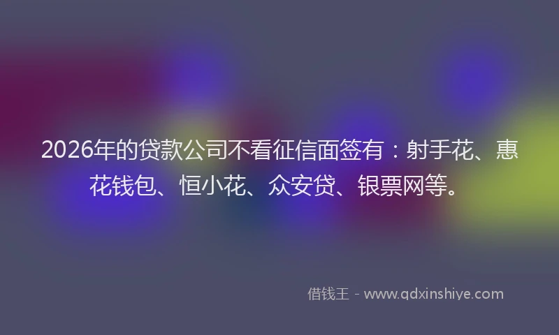 2026年的贷款公司不看征信面签有：射手花、惠花钱包、恒小花、众安贷、银票网等。