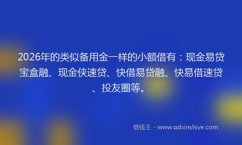 2026年的类似备用金一样的小额借有：现金易贷宝盒融、现金侠速贷、快借易贷融、快易借速贷、投友圈等。