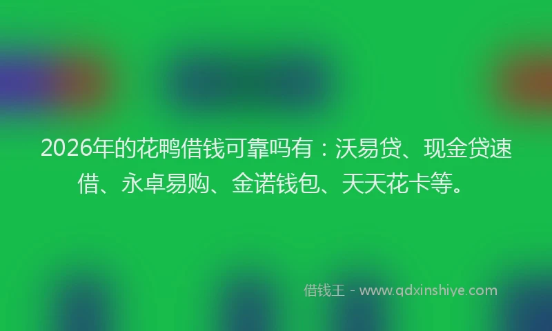 2026年的花鸭借钱可靠吗有：沃易贷、现金贷速借、永卓易购、金诺钱包、天天花卡等。