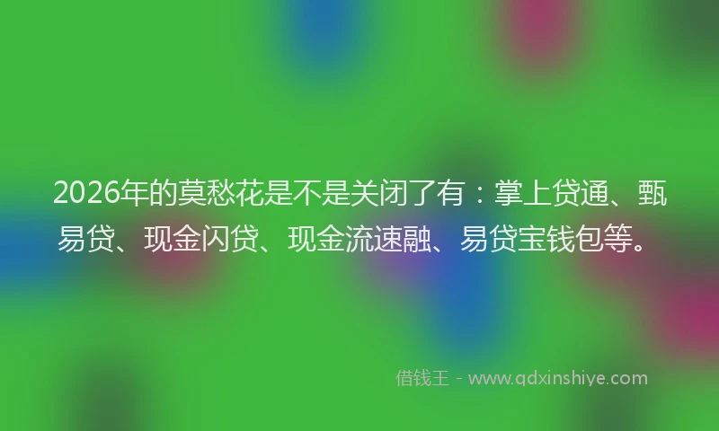 2026年的莫愁花是不是关闭了有：掌上贷通、甄易贷、现金闪贷、现金流速融、易贷宝钱包等。
