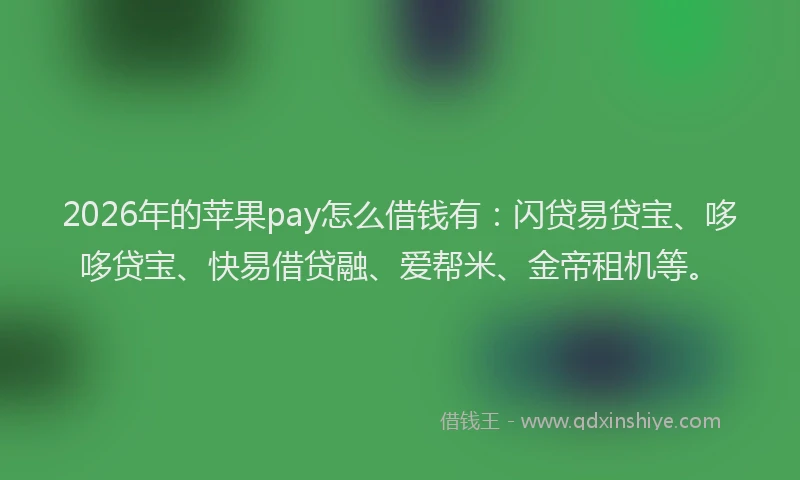 2026年的苹果pay怎么借钱有：闪贷易贷宝、哆哆贷宝、快易借贷融、爱帮米、金帝租机等。