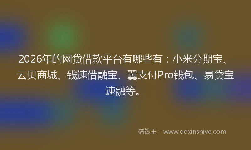 2026年的网贷借款平台有哪些有：小米分期宝、云贝商城、钱速借融宝、翼支付Pro钱包、易贷宝速融等。