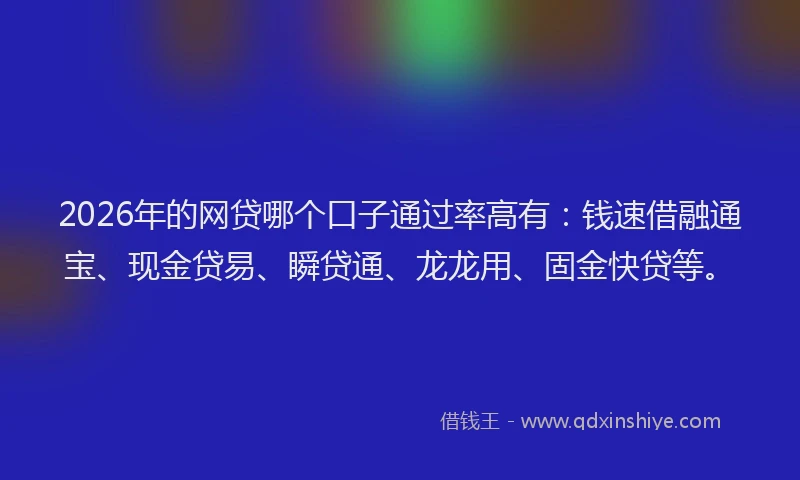 2026年的网贷哪个口子通过率高有：钱速借融通宝、现金贷易、瞬贷通、龙龙用、固金快贷等。