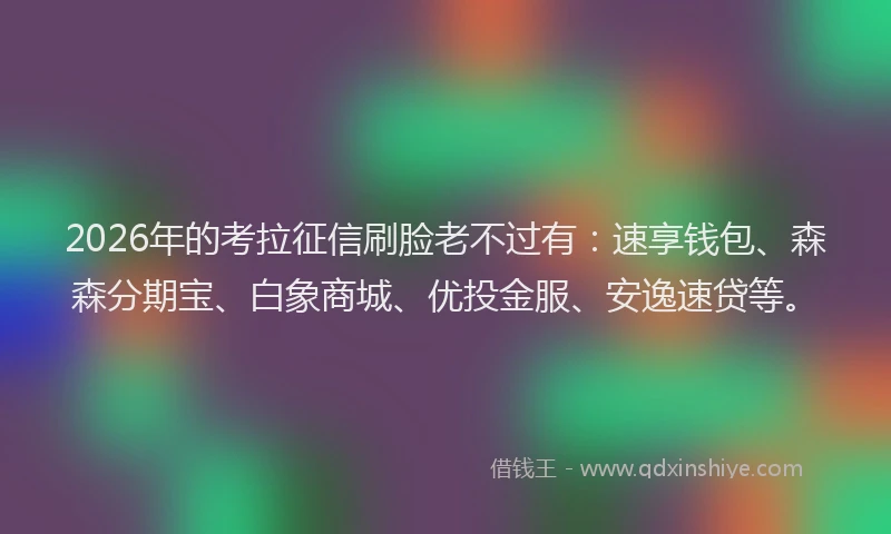 2026年的考拉征信刷脸老不过有：速享钱包、森森分期宝、白象商城、优投金服、安逸速贷等。