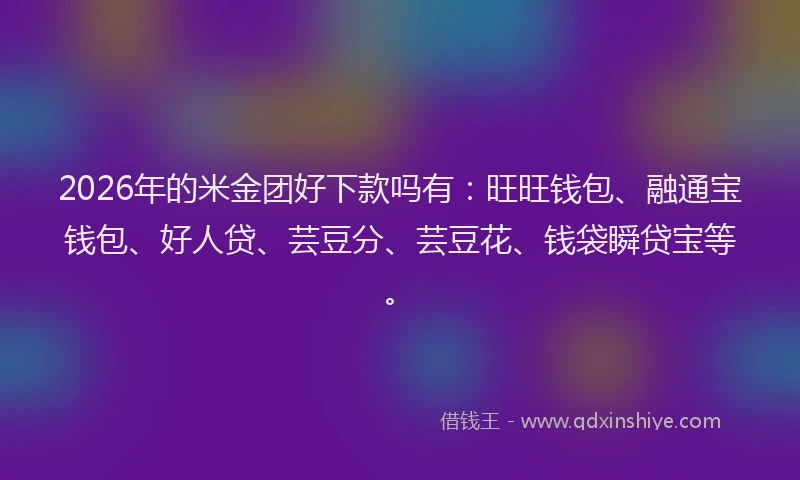 2026年的米金团好下款吗有：旺旺钱包、融通宝钱包、好人贷、芸豆分、芸豆花、钱袋瞬贷宝等。