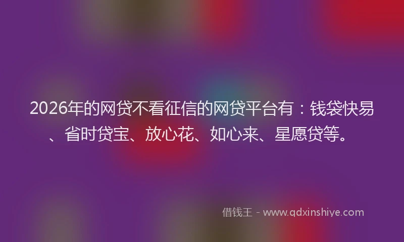 2026年的网贷不看征信的网贷平台有：钱袋快易、省时贷宝、放心花、如心来、星愿贷等。